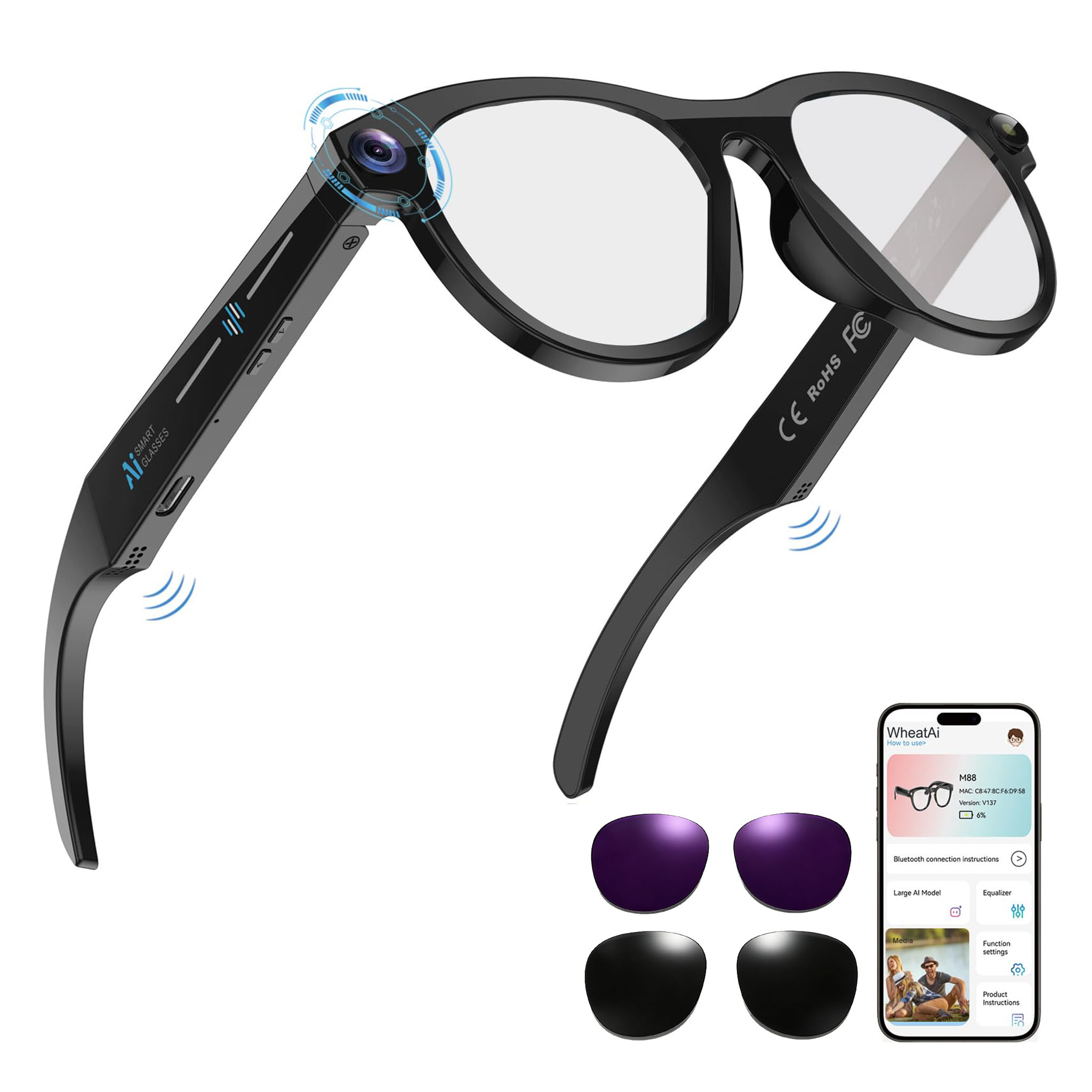 Black Smart Ai Glasses for Men - Audio Music Voice review and price