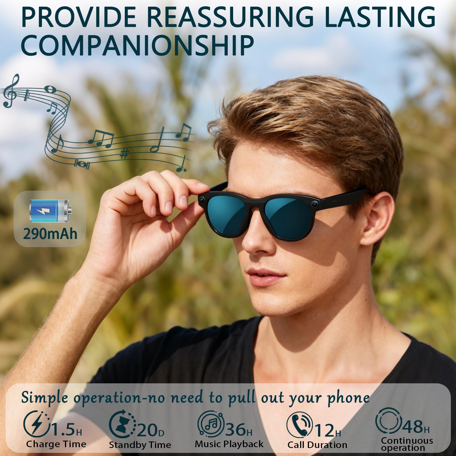 Black Smart Ai Glasses for Men - Audio Music Voice review and price