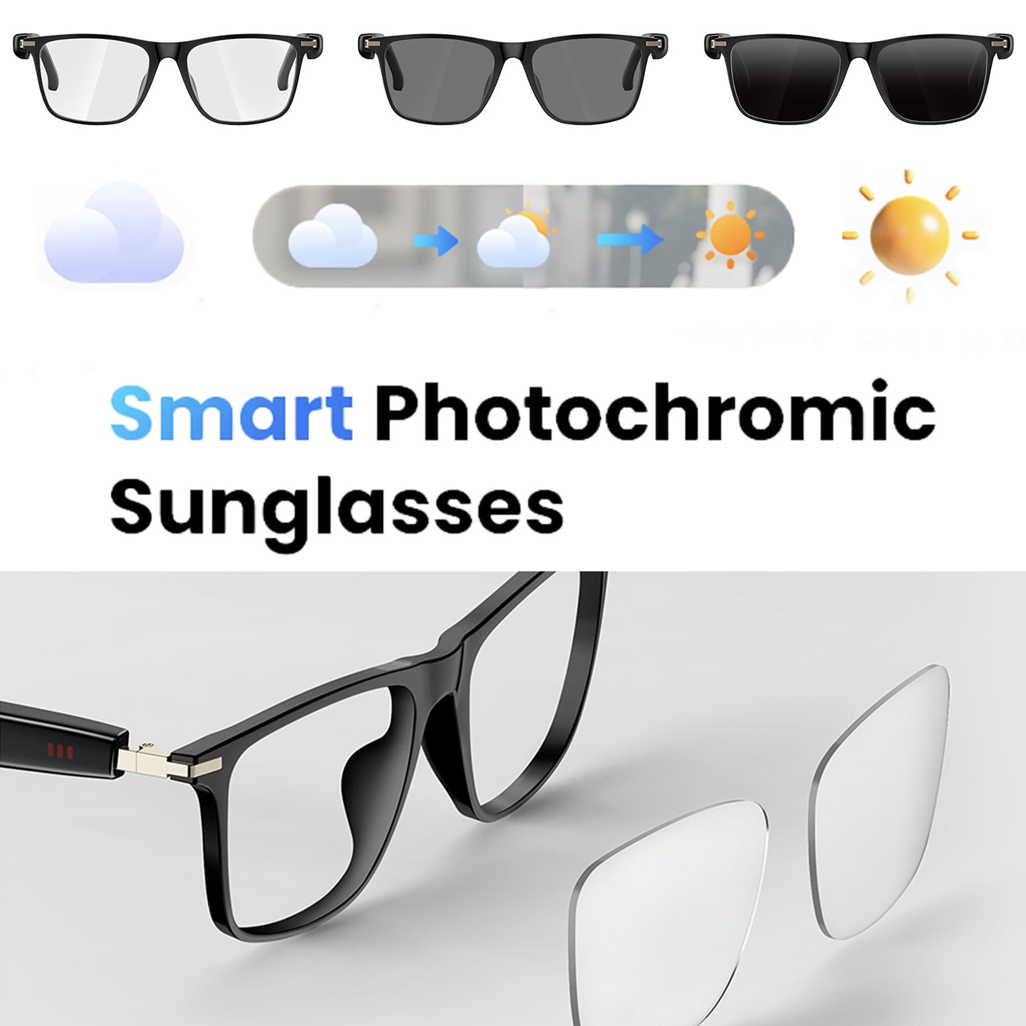 Black Smart Bluetooth Glasses  - Audio Music Voice review and price